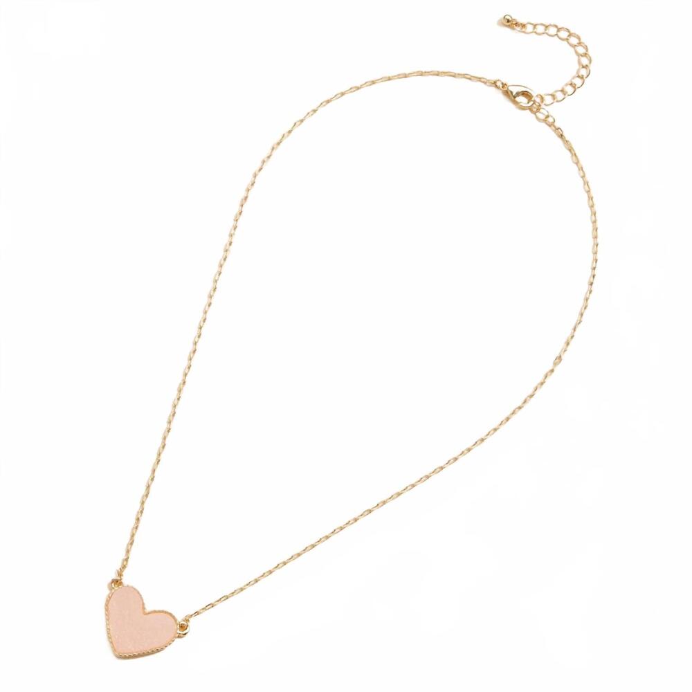 NEW FREM women's heart druzy stone charm short necklace in peach sparkle
